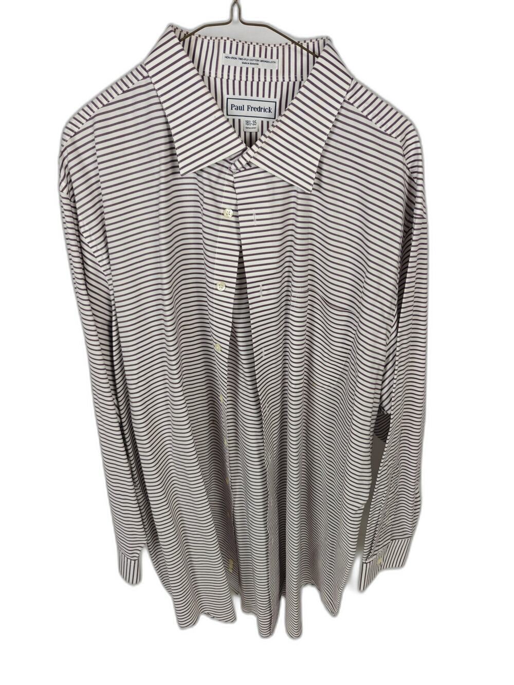 Paul Fredrick Men's Purple White Striped Non-Iron Dress Shirt 18.5 35